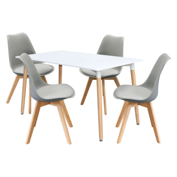 Jedálenský stôl 140x90 UNO biely + 4 stoličky QUATRO šedé